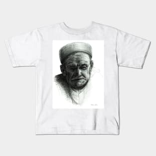 Old Greek Fisherman - Pen & Ink Drawing Kids T-Shirt